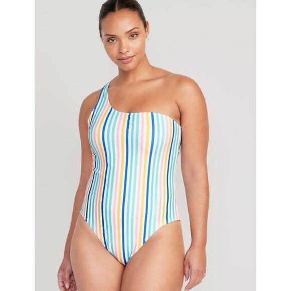 Old Navy Vertical Rainbow Stripes One-Shoulder One-Piece Swimsuit Women’s 3X - Picture 1 of 11